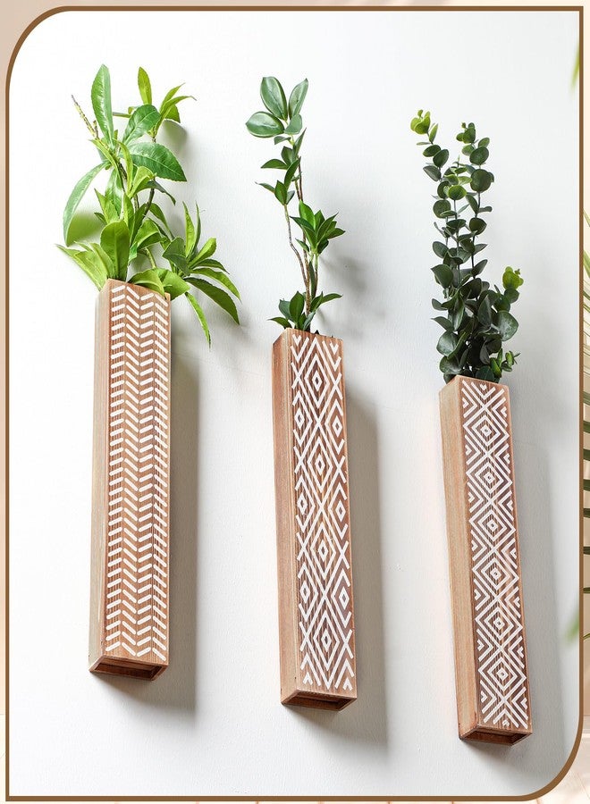 DoubleFill مجموعة DoubleFill من 3 قطع من أوعية الزهور الخشبية الجدارية بتصميم بوهيمي، أوعية زهور معلقة هندسية بوهيمية، مزهريات جدارية خشبية للديكور، نباتات زهور اصطناعية، نباتات منزلية ريفية لغرفة المعيشة وغرفة النوم - Image 5